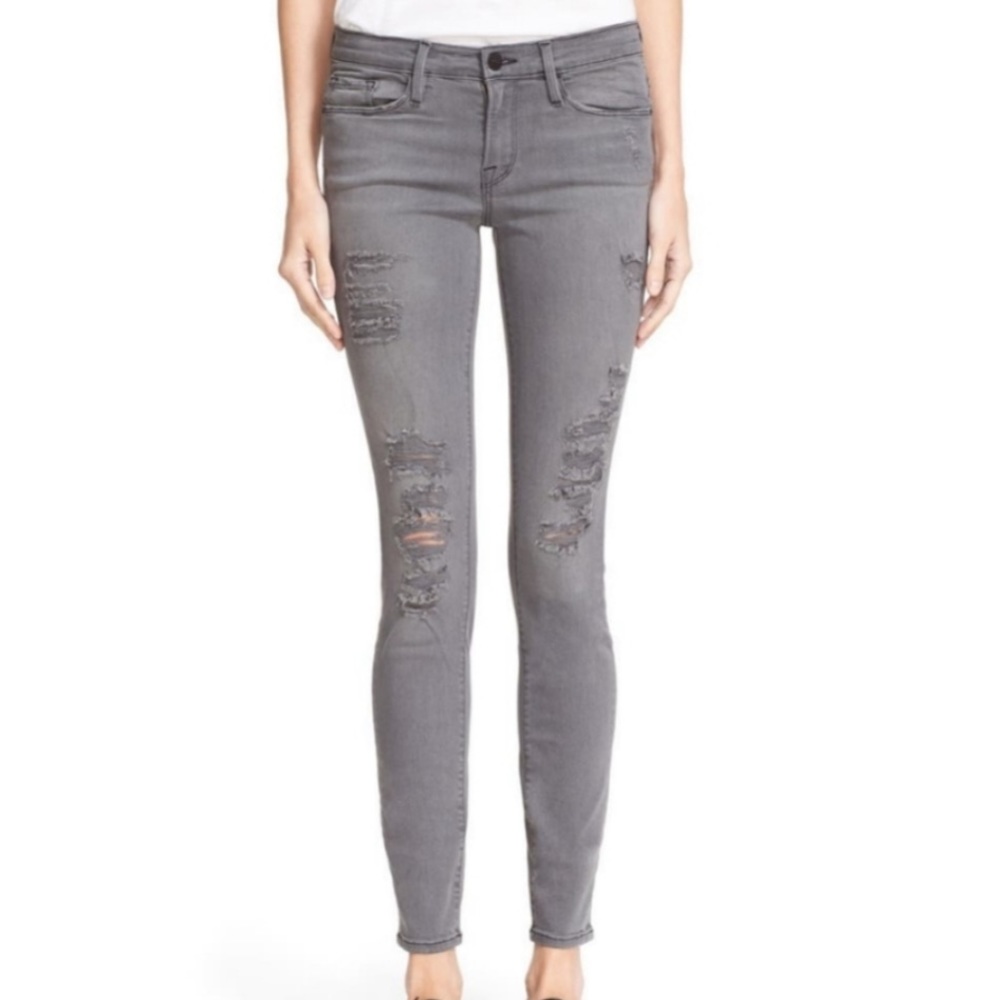 Aritzia Frame Distressed Grey Denim Skinny…